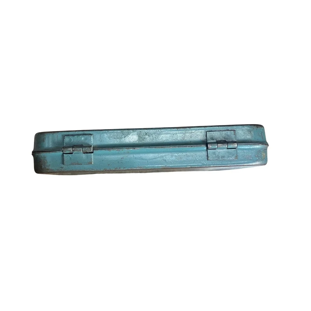 Vintage Snap-on Socket Wrenches Metal Tool Box Case Teal Blue Embossed Logo